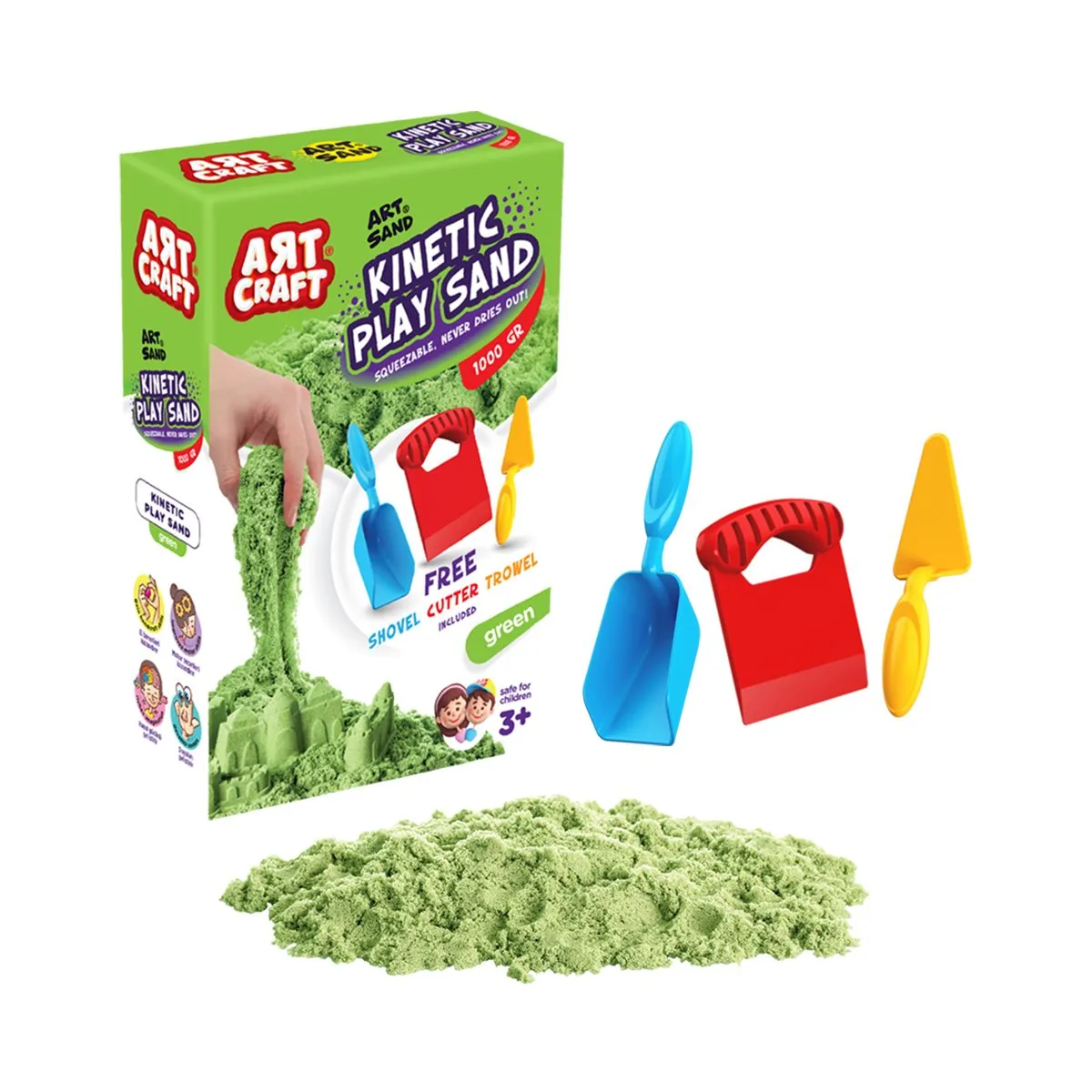 Aksesuarlı Yeşil Kinetik Oyun Kumu 1000 Gr