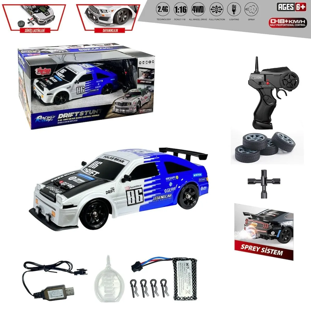 Vardem Uzaktan Kumandalı 4x4 Drift Araba Işıklı ve Buharlı 1:16 — görsel 2