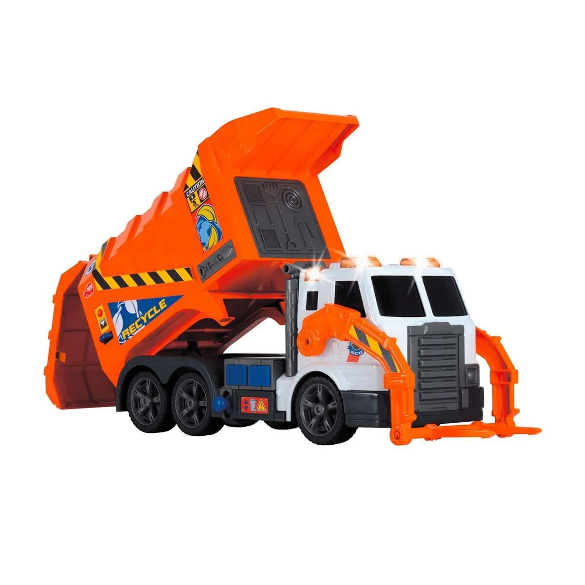 Dickie Garbage Truck free wheel light sound B/O lifting fork wt — görsel 6