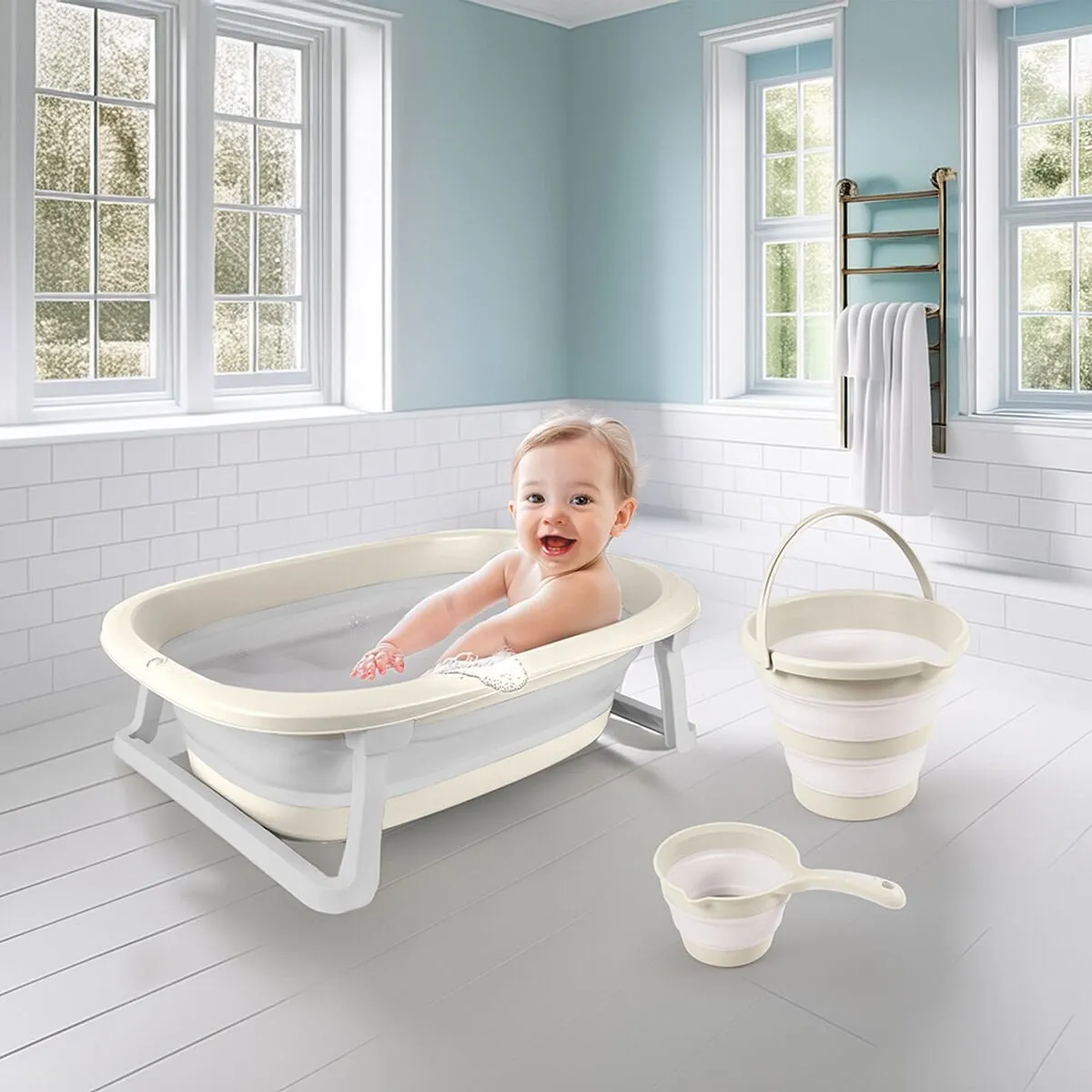 Katlanabilir Banyo Seti 3lü Bej