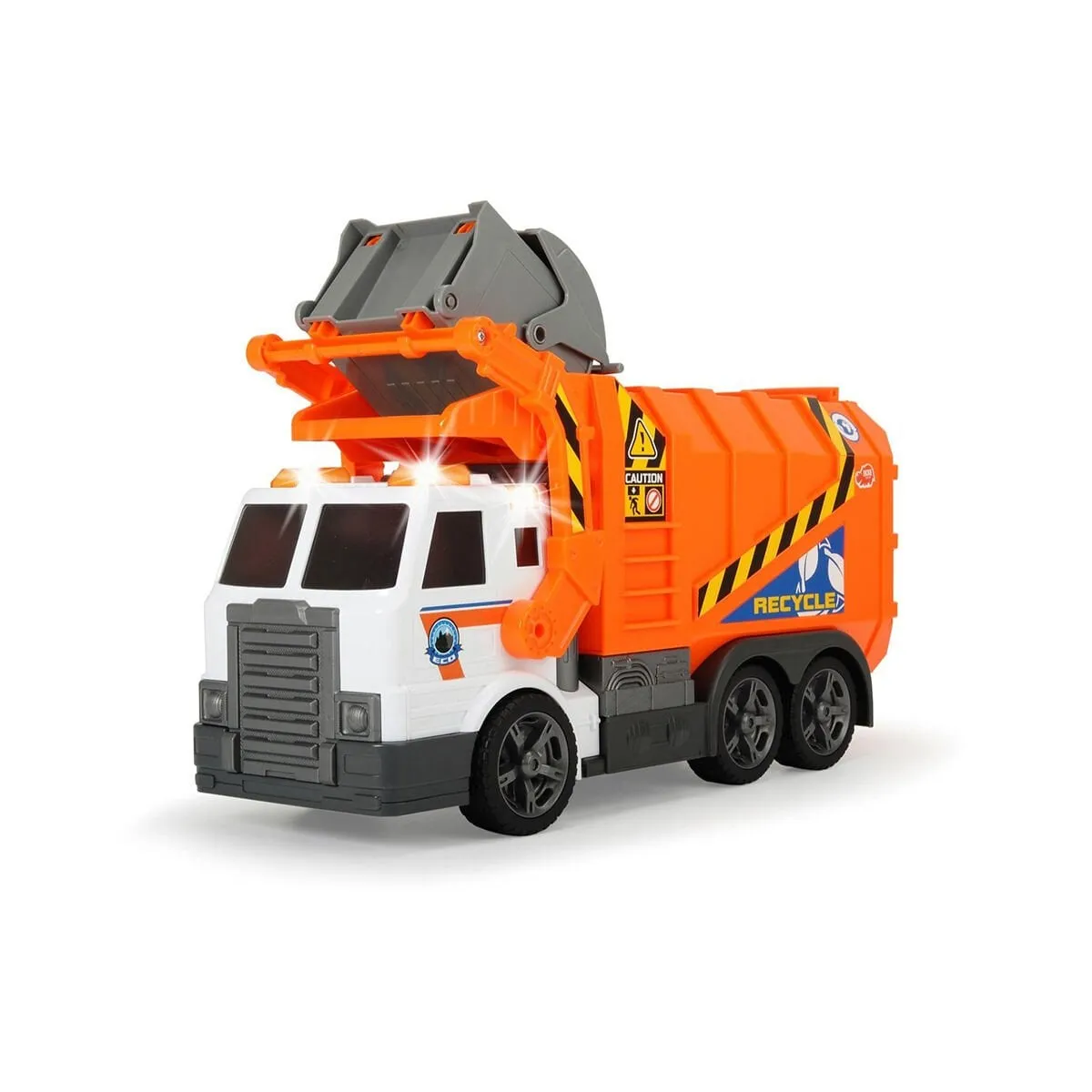 Dickie Garbage Truck free wheel light sound B/O lifting fork wt — görsel 2