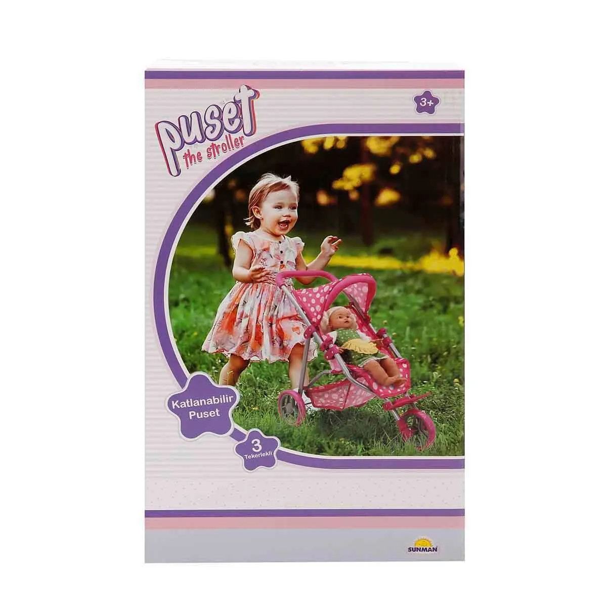 Puantiye Desenli, 4 Tekerlekli ve Tenteli Oyuncak Puset - Sunman — görsel 2