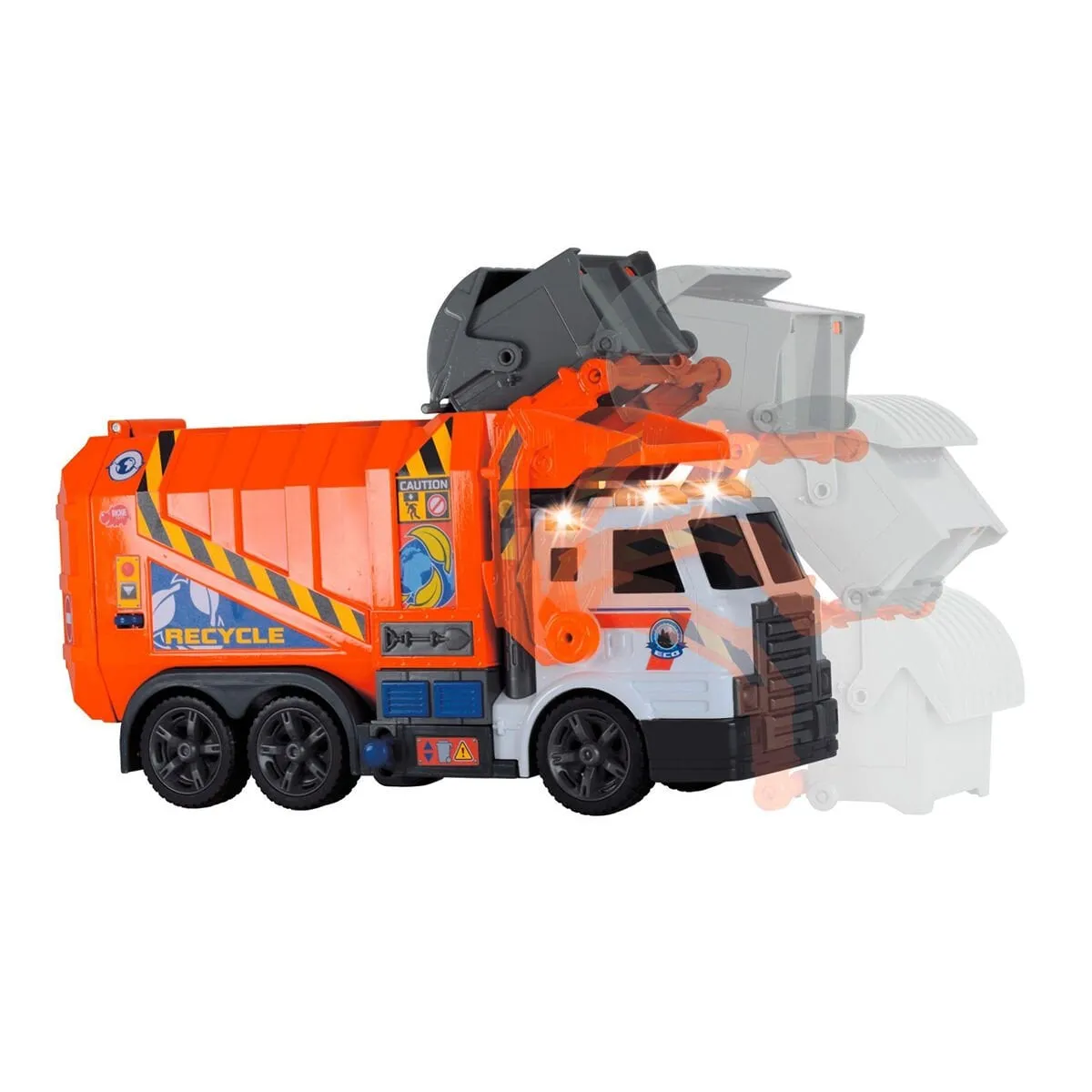 Dickie Garbage Truck free wheel light sound B/O lifting fork wt — görsel 4