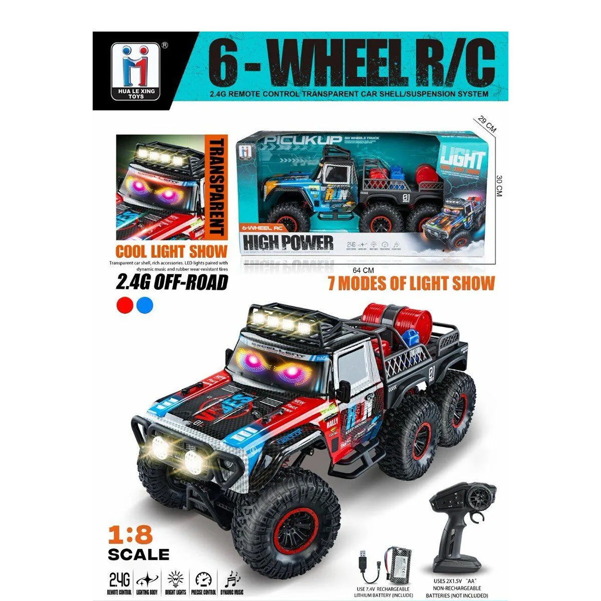 6x6 2.4G Kontrollü LED Işıklı Dev 1:18