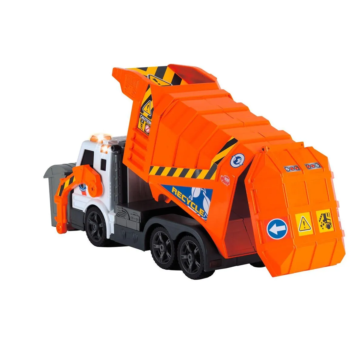Dickie Garbage Truck free wheel light sound B/O lifting fork wt — görsel 5