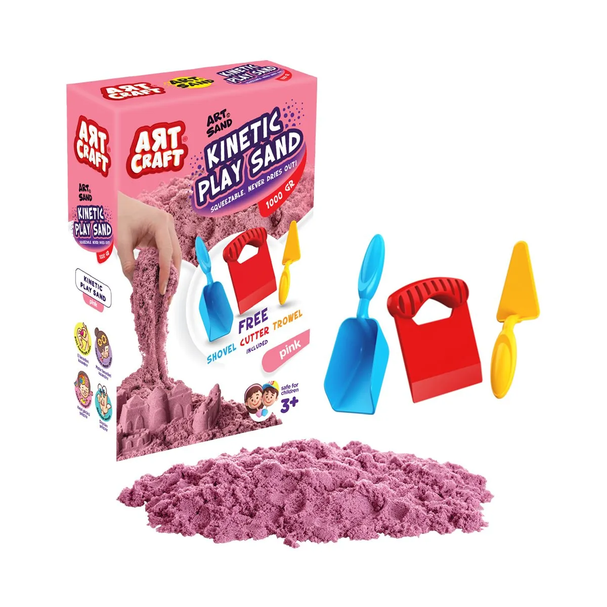 Aksesuarlı Pembe Kinetik Oyun Kumu 1000 Gr