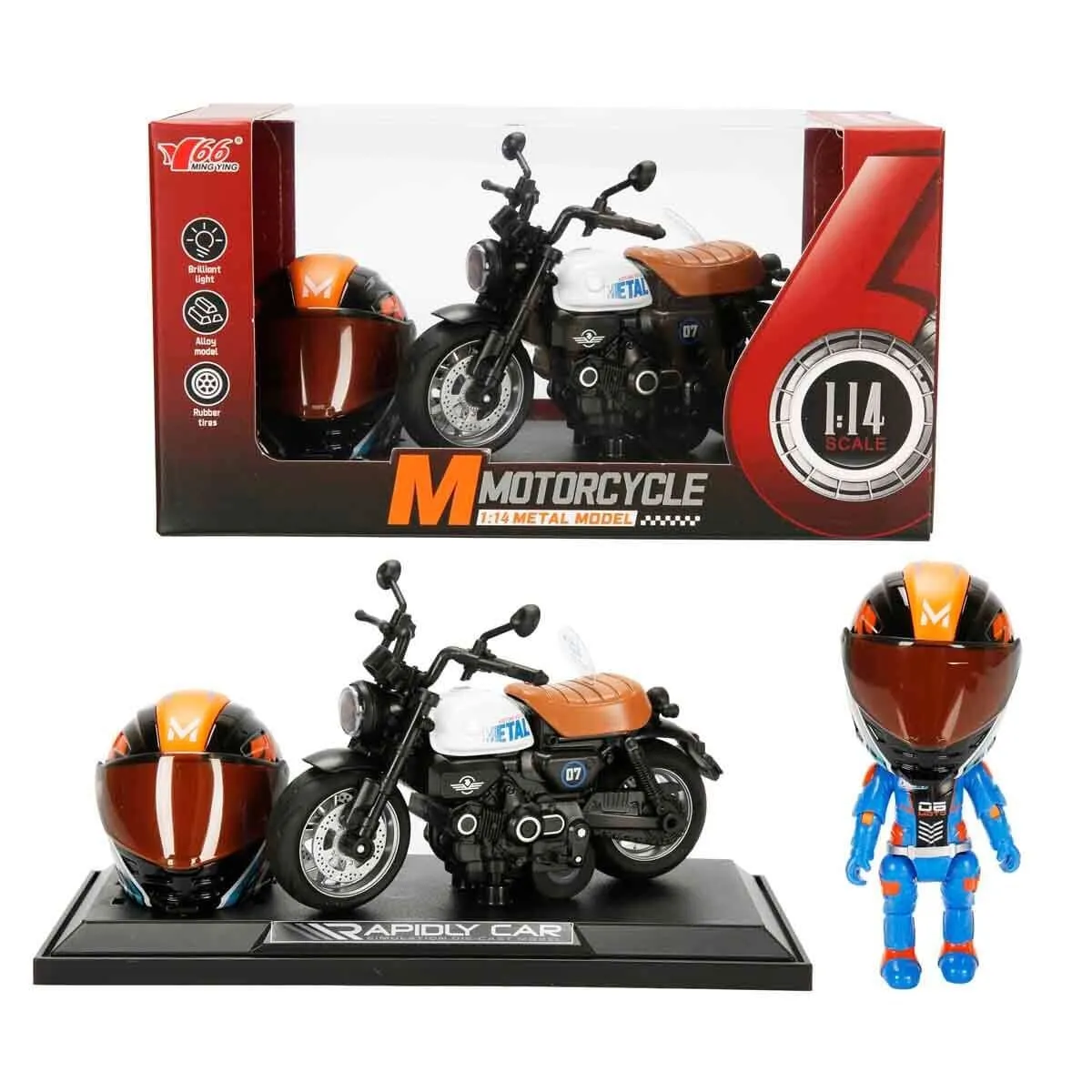 Motosiklet 1 14 Honda Monkey Kasklı Figür Pb 3R Ses Işık