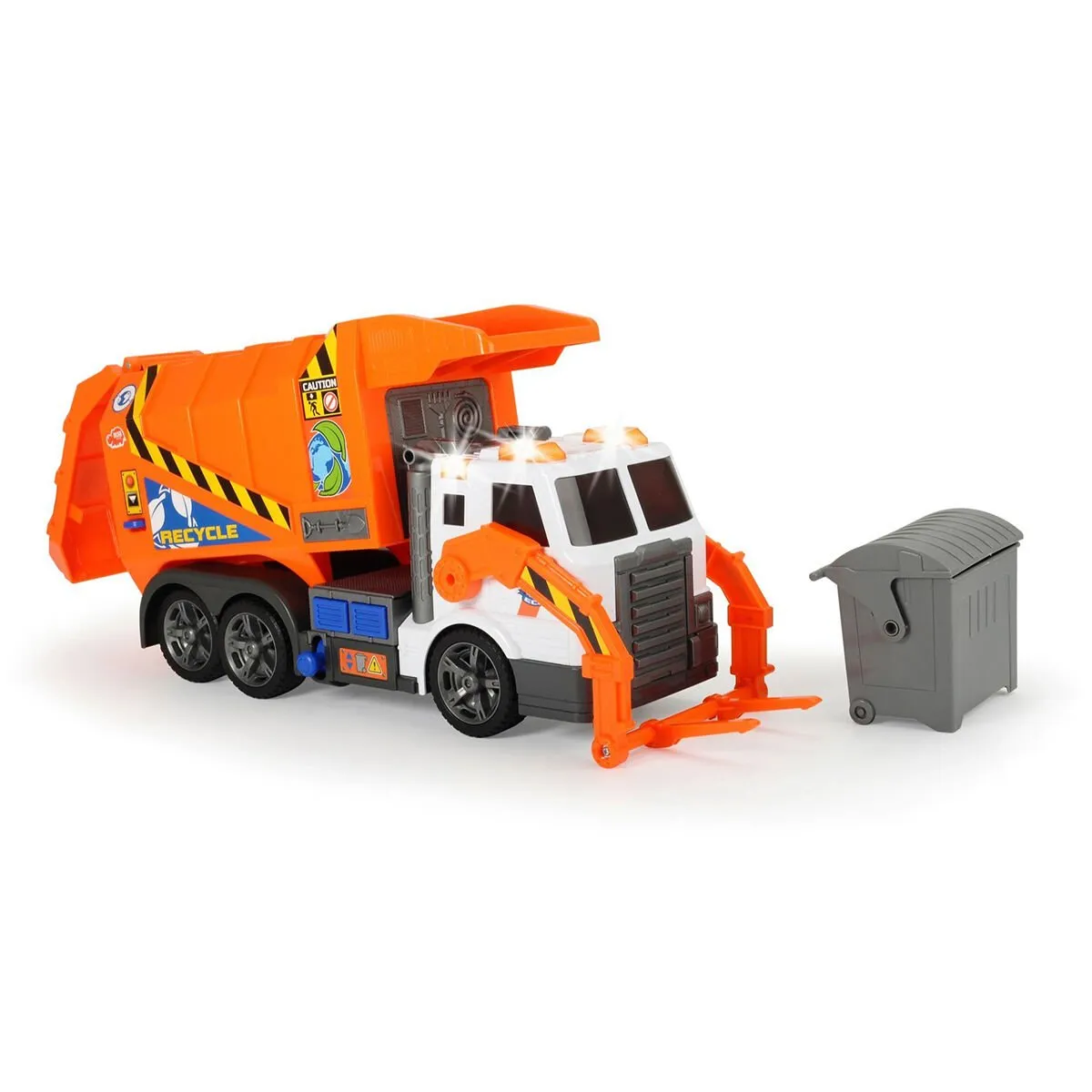 Dickie Garbage Truck free wheel light sound B/O lifting fork wt — görsel 3