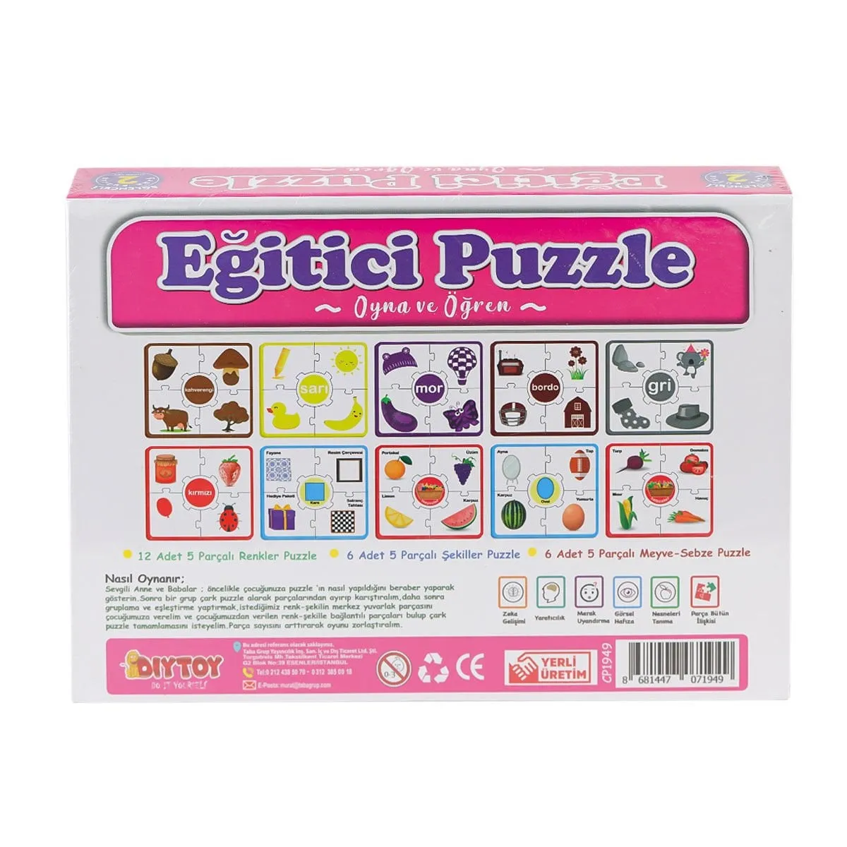 DIY Toy Çark Puzzle Renkler Şekiller Meyve-Sebze — görsel 2
