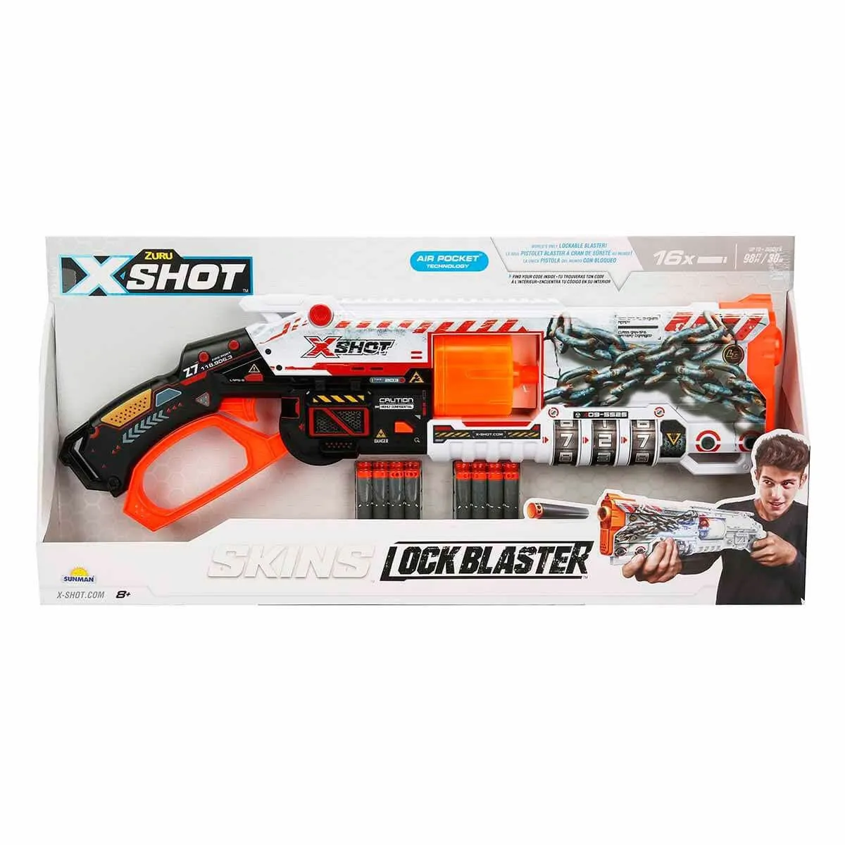 X-Shot Skins Lock Blaster 16 Mermili Sünger Dart Atan Silah 56 cm -Sunman