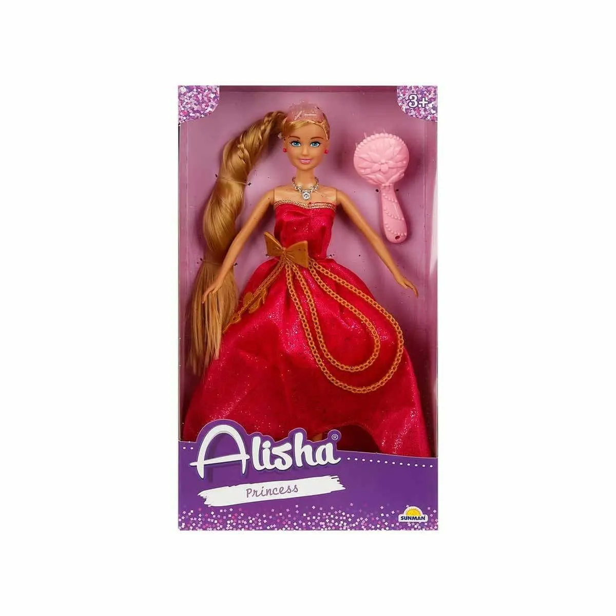 SIS-MNK Alisha Prenses Uzun Saçlı Aksesuarlı Bebek Set 29 cm 3renk -Sunman