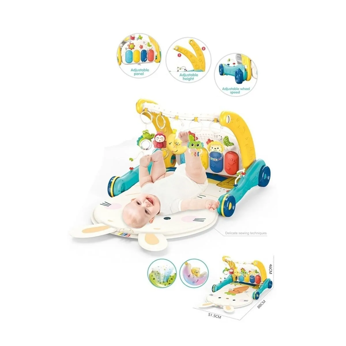 Vardem Piyanolu 2 in 1 Bebek Yürüteci ve Tavşan Desenli Mavi Oyun Halısı — görsel 2